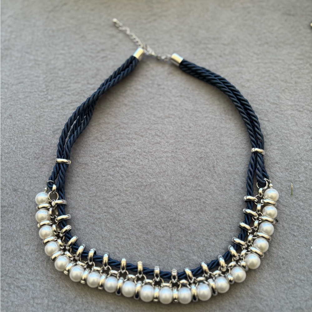 Paparazzi Navy, Silver and Pearl Bead Necklace